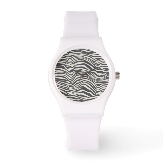 RELOJ DE PULSERA DISEÑO DE ZEBRA CON PATRONES ANIMALES BLANCO (Anverso)