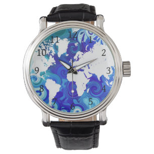 Reloj De Pulsera Diseño del mapa del mundo azul 267