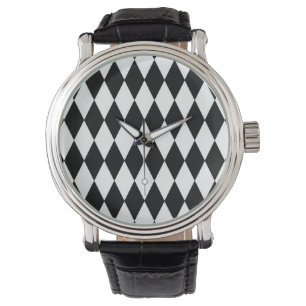 Reloj De Pulsera Diseño del patrón de diamantes de Harlequin blanco