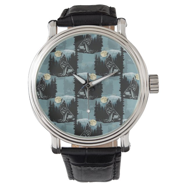 Reloj De Pulsera Diseño del patrón Wolf Howling At Moon (Anverso)