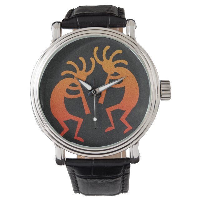 Reloj De Pulsera Diseño del Suroeste Bailando Kokopelli Naranja Neg (Anverso)