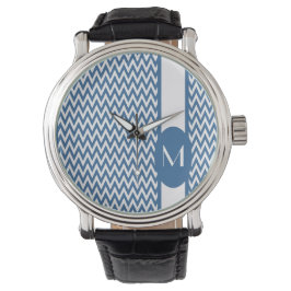 Reloj De Pulsera Diseño elegante de Azure Chevron con monograma