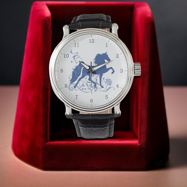 Reloj De Pulsera Diseño elegante de caballos azules de cinco puente (Saddlebred Five Gait Elegant Blue Horse Design Watch)
