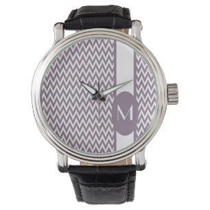 Reloj De Pulsera Diseño elegante de Chevron Lavender con monograma