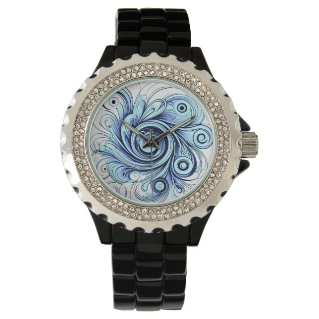Reloj De Pulsera Diseño elegante del patrón de remolino azul esmera (Anverso)