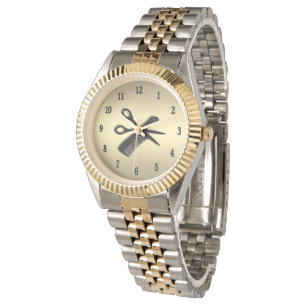 Reloj De Pulsera Diseño estético / barbero Gold con números negros