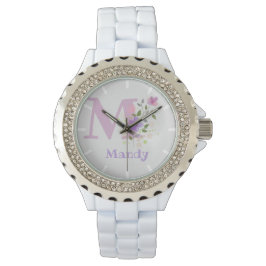 Reloj De Pulsera Diseño floral con nombre e inicial en un