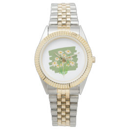 Reloj De Pulsera Diseño Floral Rústico sobre Fondo Verde