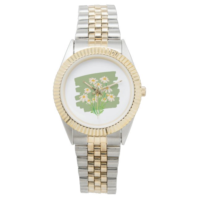 Reloj De Pulsera Diseño Floral Rústico sobre Fondo Verde (Anverso)