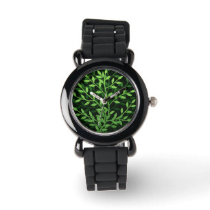 Reloj De Pulsera Diseño frondoso elegante verde de las ramas