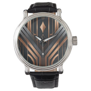 Reloj De Pulsera Diseño geométrico de cobre y plata Art Deco