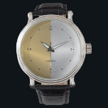 Reloj De Pulsera Diseño geométrico de pantalla dividida en oro y pl<br><div class="desc">Imagen de pantalla dividida en oro metálico y plata,  diseño geométrico moderno.</div>