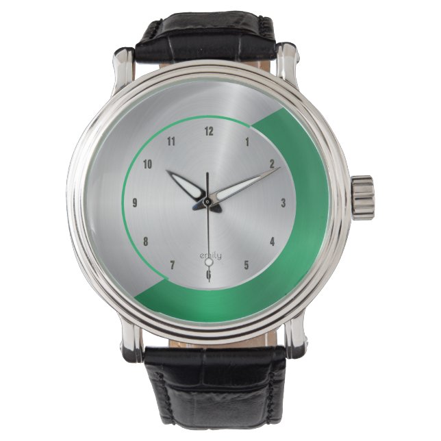 Reloj De Pulsera Diseño geométrico metálico moderno verde y platead (Anverso)