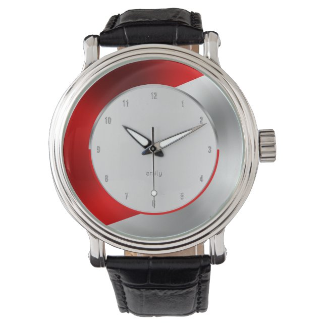 Reloj De Pulsera Diseño geométrico rojo y plateado brillante (Anverso)