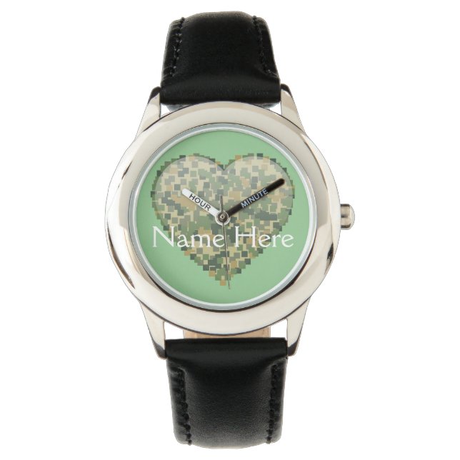 Reloj De Pulsera Diseño Gris Pixelado del Corazón (Anverso)