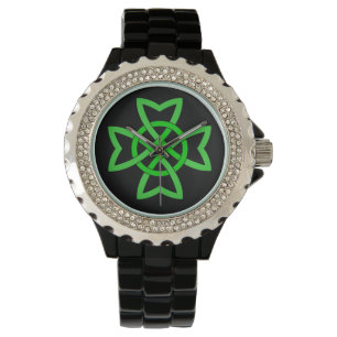 Reloj De Pulsera Diseño irlandés verde vibrante del nudo en negro