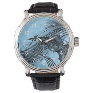 Reloj De Pulsera Diseño musical en violín en azul claro
