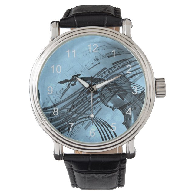 Reloj De Pulsera Diseño musical en violín en azul claro (Anverso)