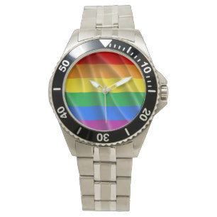 RELOJ DE PULSERA DISEÑO ONDULADO DE LA BANDERA DEL ORGULLO GAY -