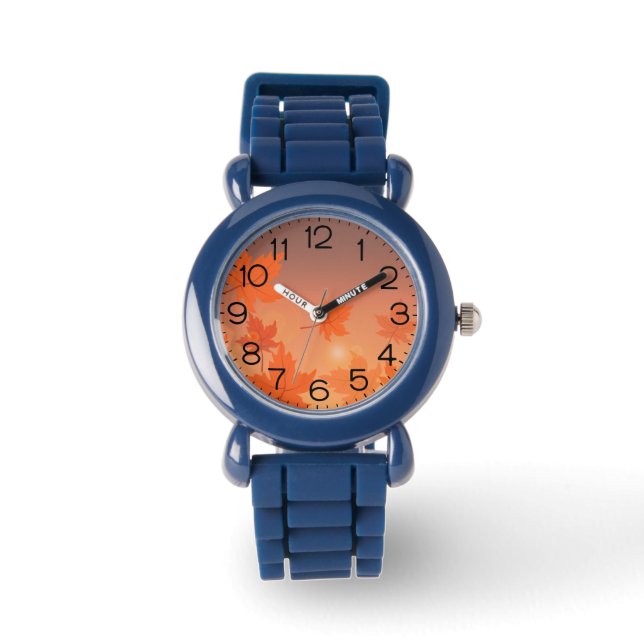 Reloj De Pulsera Diseño otoñal con hojas de arce y efecto bokeh (Anverso)
