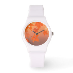Reloj De Pulsera Diseño otoñal con hojas de arce y efecto bokeh