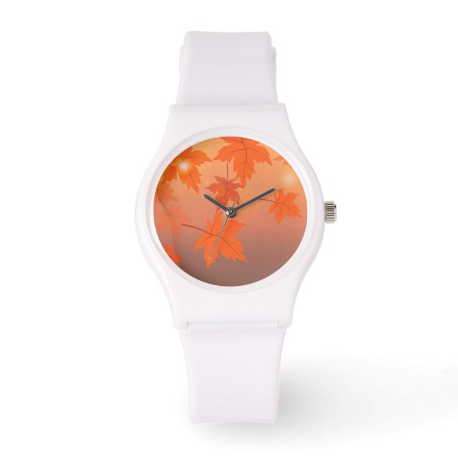 Reloj De Pulsera Diseño otoñal con hojas de arce y efecto bokeh (Anverso)