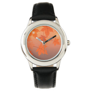Reloj De Pulsera Diseño otoñal con hojas de arce y efecto bokeh