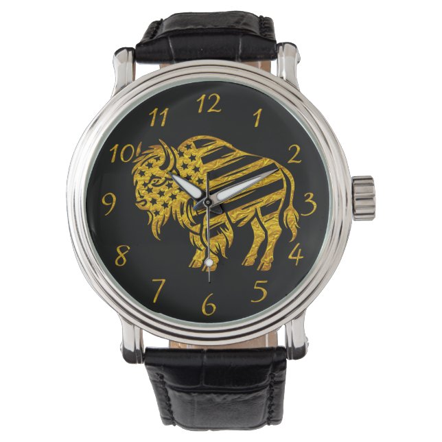 Reloj De Pulsera Diseño Patriótico Gold Bison (Anverso)