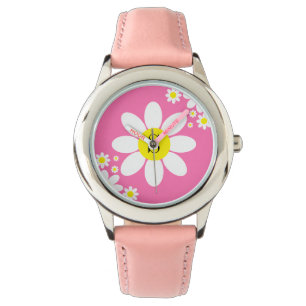 Reloj De Pulsera Diseño sencillo de margarita blanca y rosa calient