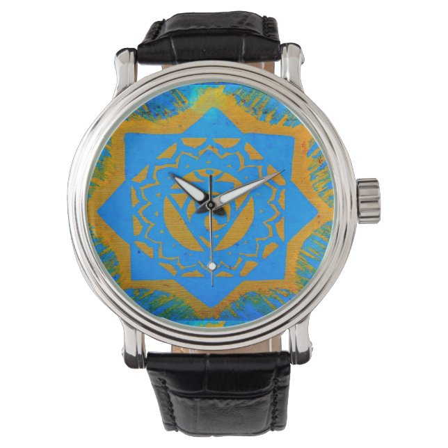 Reloj De Pulsera diseño tibetano de oro azul (Anverso)