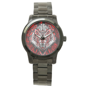 Reloj De Pulsera Diseño Totémico Tribal Haida de Lobo