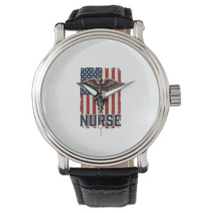 Reloj De Pulsera Diseño trasero de bandera de enfermera vintage Cad