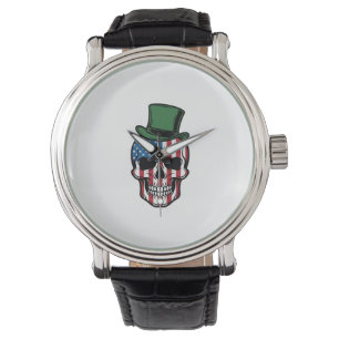 Reloj De Pulsera diseño vectorial de bandera de cráneo de trébol vi