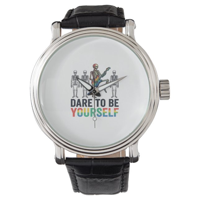 Reloj De Pulsera Diseño Vectorial Esqueleto Arcoíris Atrévete a Ser (Anverso)