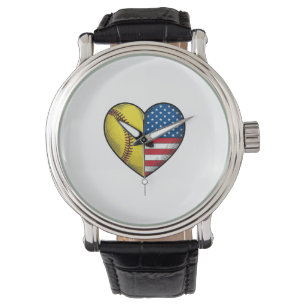 Reloj De Pulsera Diseño vectorial vintage de béisbol USA bandera co