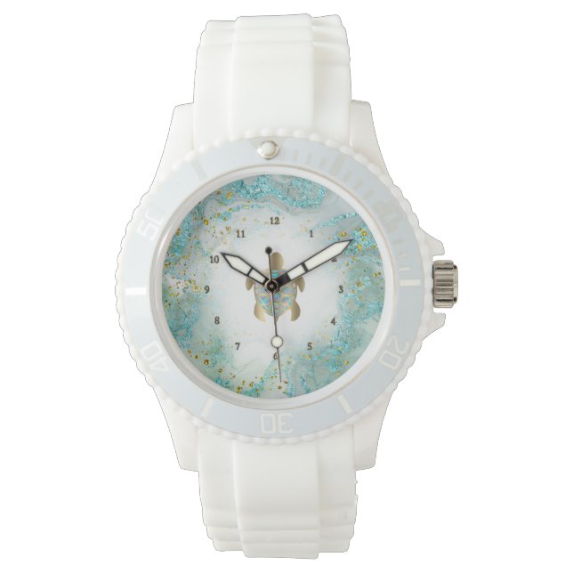 Reloj De Pulsera diseño verde azulado de tortugas marinas (Anverso)
