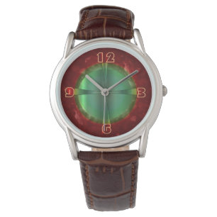 Reloj De Pulsera Diseño verde rojo clásico >Reloj de cuero masculin
