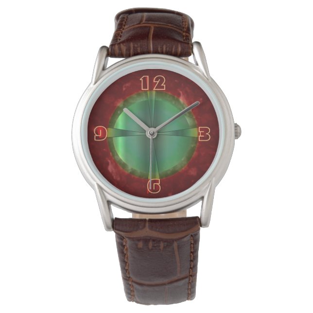 Reloj De Pulsera Diseño verde rojo clásico >Reloj de cuero masculin (Anverso)