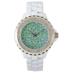 Reloj De Pulsera Ditsy Blue Periwinys en floral verde