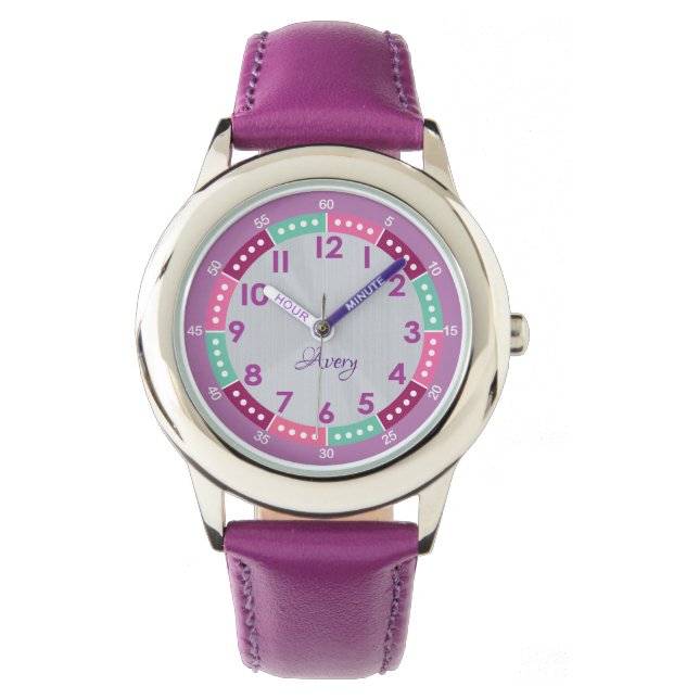 Reloj De Pulsera Diversión Purple Personaliza A Los Niños Aprender  (Anverso)