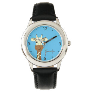 Reloj De Pulsera Divertido girafa personalizado nombre azul niños 