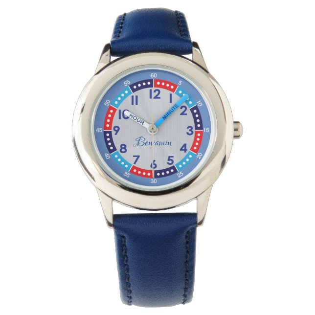 Reloj De Pulsera Divertido Moderno Estilo Azul Nombre personalizado (Anverso)