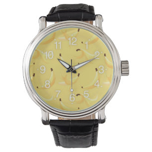 Reloj De Pulsera Divertido patrón de plátano amarillo retro editabl