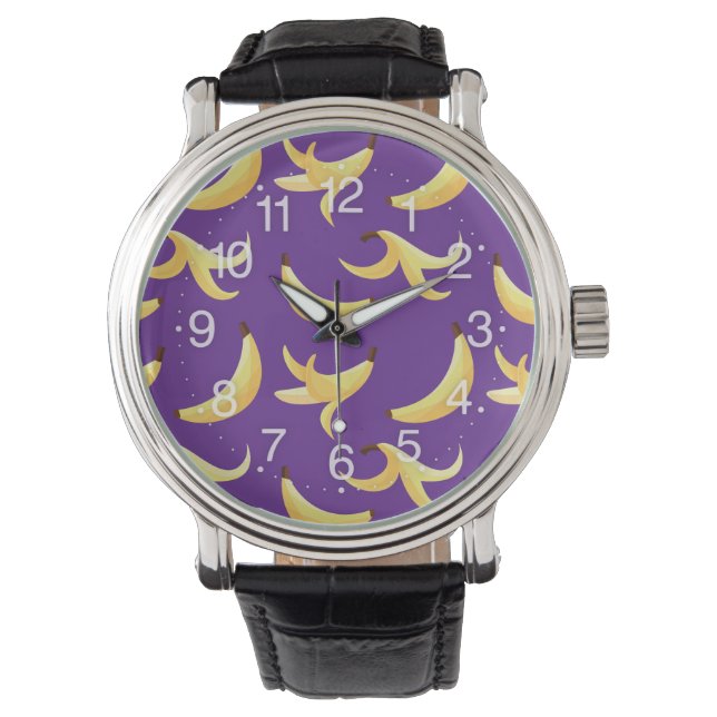 Reloj De Pulsera Divertido patrón de plátano amarillo retro editabl (Anverso)