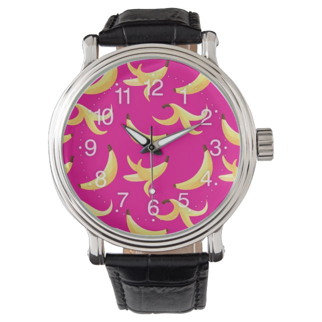 Reloj De Pulsera Divertido patrón de plátano amarillo retro editabl (Anverso)