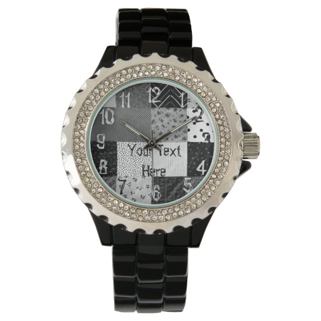 Reloj De Pulsera divertidos cuadrados de mosaico blanco y negro (Anverso)