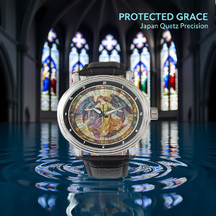 Reloj De Pulsera Divina Radiancia Vidrio Pintado Ángel Pared