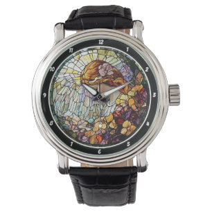 Reloj De Pulsera Divina Radiancia Vidrio Pintado Ángel Pared