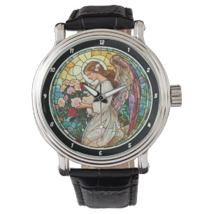 Reloj De Pulsera Divina Rosa Resplandor Vidrio Pintado Ángel Pared