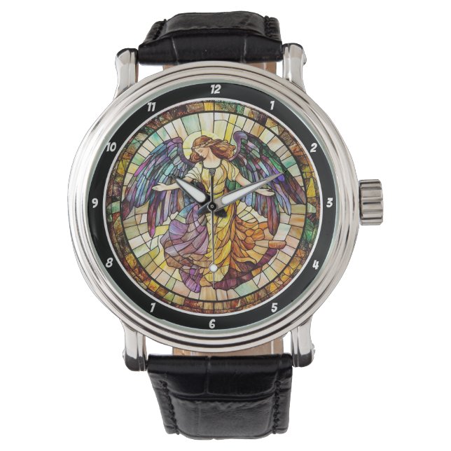 Reloj De Pulsera Divine Radiance Stained Glass Angel Wall (Anverso)